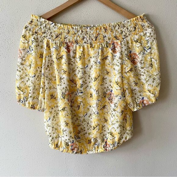 Joie Yellow Off The Shoulder Floral Top - Size: XS - Picture 1 of 8